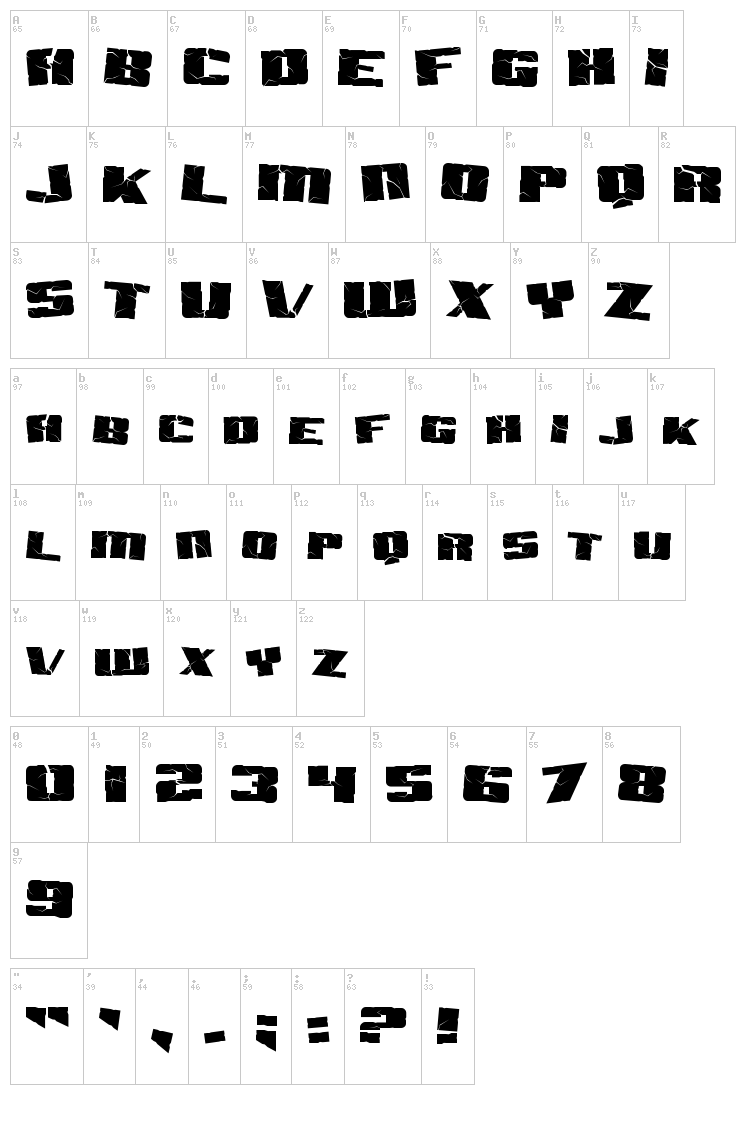 SF Aftershock Debris font map